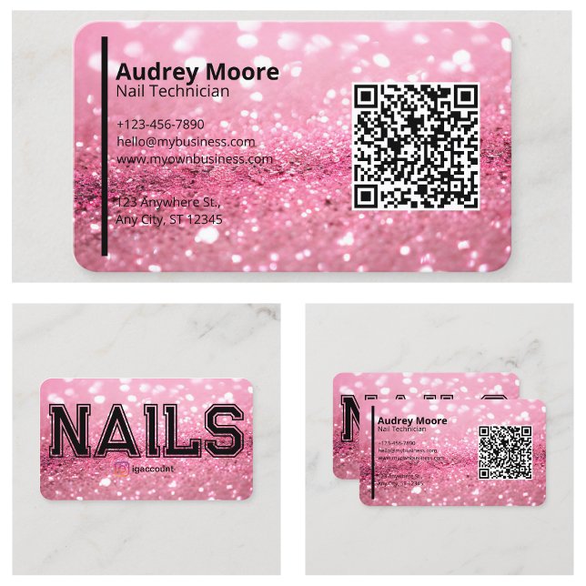 Cartão De Visita Modelos Técnicos de Nylas Profissionais Rosa Moder (Modern Pink Professional Nail Technician Templates Business Card
)