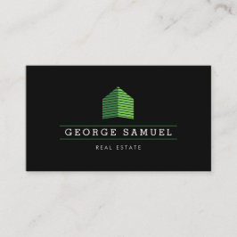 Cartão De Visita Modern Abstract Green Home Logo Realtor Black
