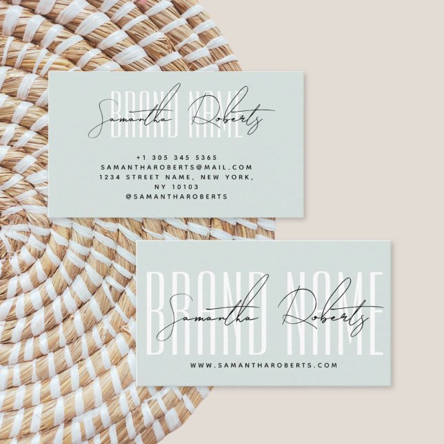 Cartão De Visita Modern add brand name elegant blue (Criador carregado)