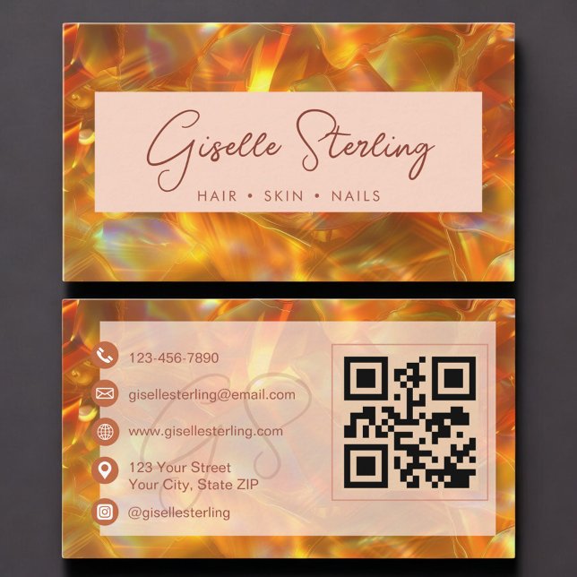 Cartão De Visita Modern Amber Opal QR Code (Criador carregado)