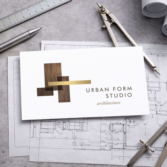 Cartão De Visita Modern Architect Wood Logo (Criador carregado)