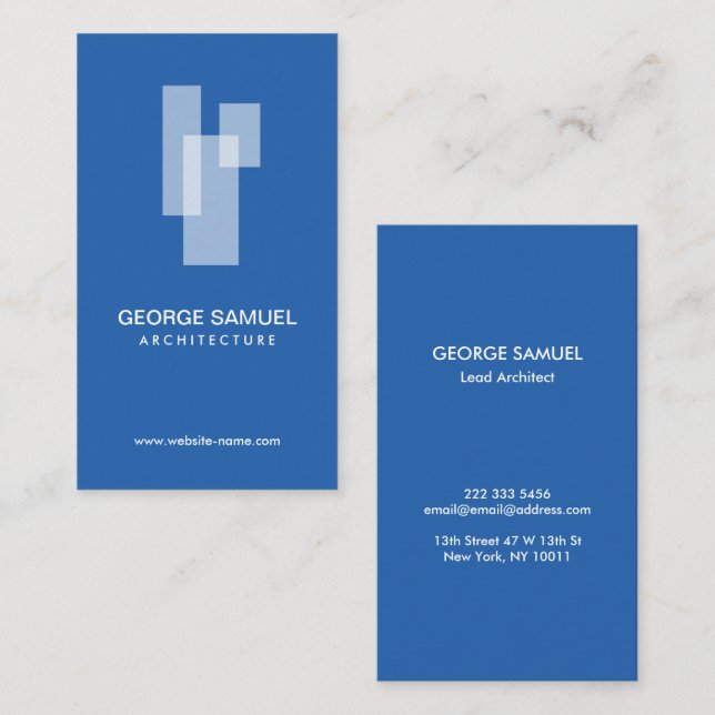Cartão De Visita Modern Architectural Blocks Logo White/Blue (Frente/Verso)