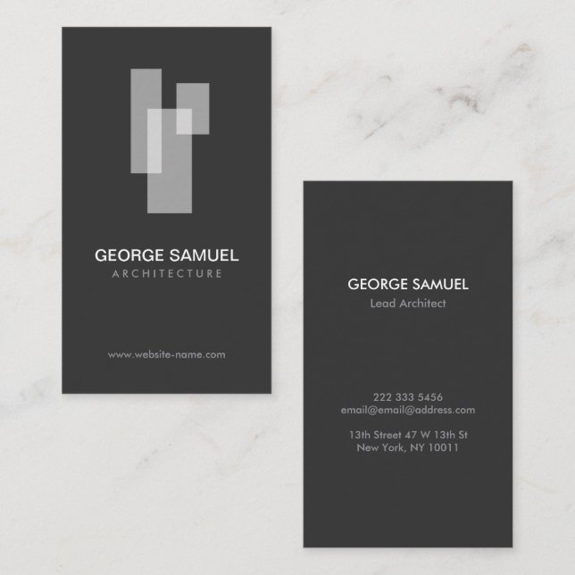 Cartão De Visita Modern Architectural Blocks Logo White/Gray  (Frente/Verso)