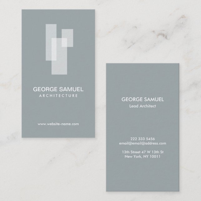 Cartão De Visita Modern Architectural Blocks Logo White/Slate  (Frente/Verso)