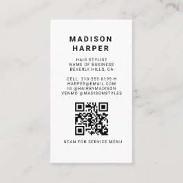 Cartão De Visita Modern Black and White Marble QR Code Business
