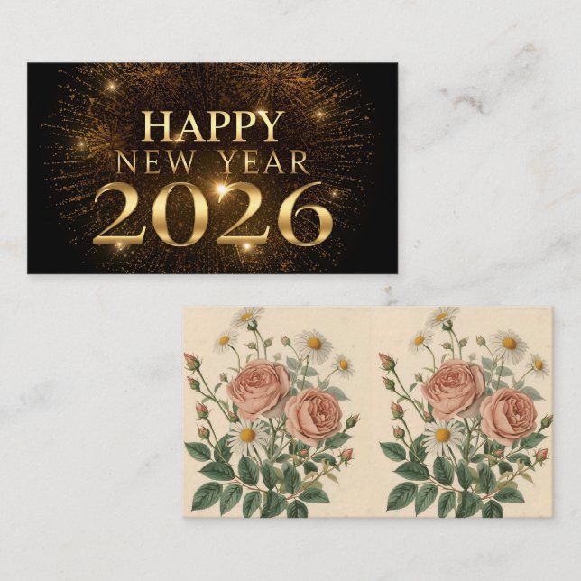 Cartão De Visita modern black gold happy new year business card (Frente/Verso)