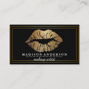 Cartão De Visita Modern Black Salon Dourado Lábios Makeup Artis Bus