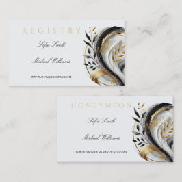 Cartão De Visita Modern Black White e Dourado Wedding Registry