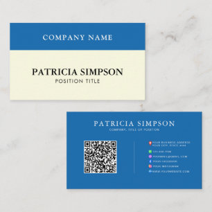 Cartão De Visita Modern Blue & Cream Minimalista Redes Sociais QR