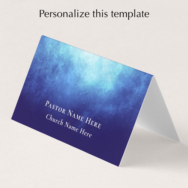 Cartão De Visita Modern Blue Nebula Custom Text QR Code Pastor (Personalize this editable business card template. Modern blue nebula with QR code and contact info.
)