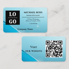 Cartão De Visita Modern Blue Pearlescent Custom Logo and QR Code 