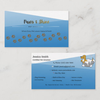 Cartão De Visita Modern Blue Pet Grooming Business Card – Customiza
