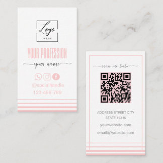 Cartão De Visita Modern Blush pink and white Logo Business Card
