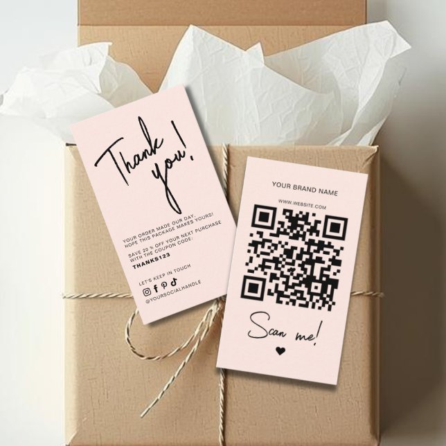Cartão De Visita Modern blush pink order thank you QR code (Criador carregado)