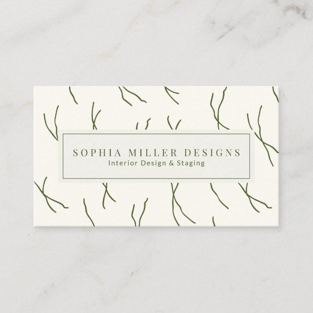 Cartão De Visita Modern Boho Abstract Lines Designer | Cream White (Frente)