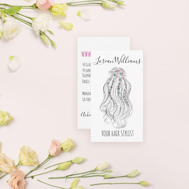 Cartão De Visita Modern Boho Wildflower Bridal Hair Stylist Floral (Criador carregado)