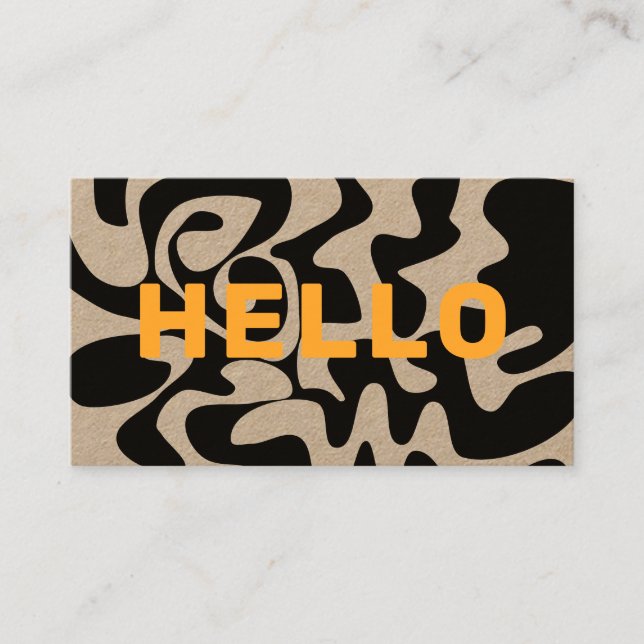 Cartão De Visita Modern Bold Font Hello Black Orange Swirl Kraft (Frente)