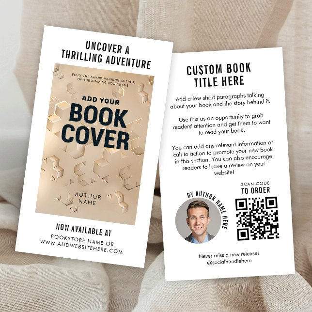 Cartão De Visita Modern Book Launch Author Marketing QR Code (Modern custom book cover and author photo promotional business cards with QR code)