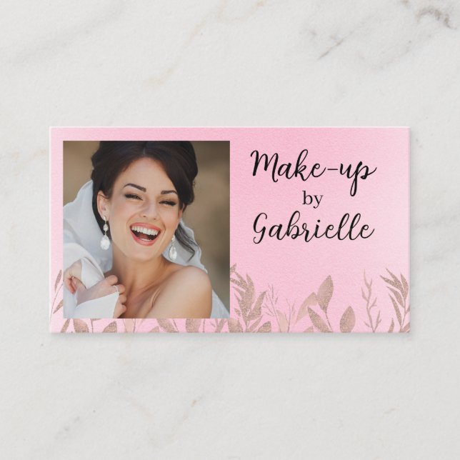 Cartão De Visita Modern Botanical Soft Pink Boho Photo QR Code  (Frente)