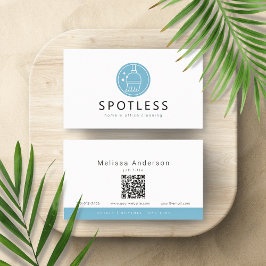 Cartão De Visita Modern Broom Logo QR Code Cleaning Service Maid