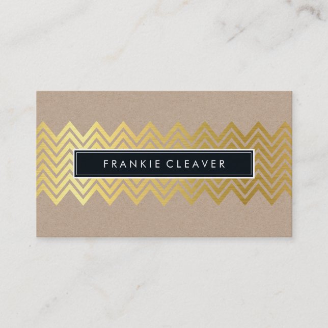 Cartão De Visita MODERN CHEVRON PATTERN Trenden gold kraft simples (Frente)