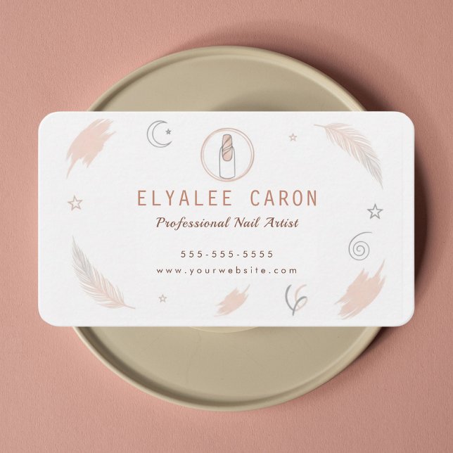 Cartão De Visita Modern Chic Boho Manicurist Artist Nail Tech (Criador carregado)