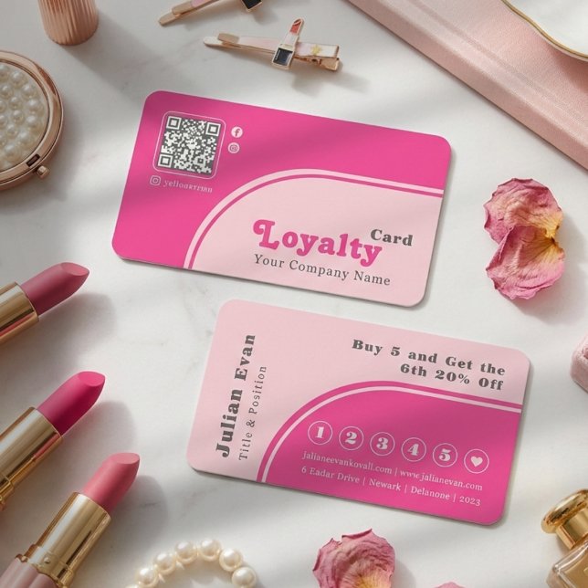 Cartão De Visita Modern Chic Retro Groovy Pink Loyalty Card (Modern Chic Retro Groovy Pink Loyalty Card)