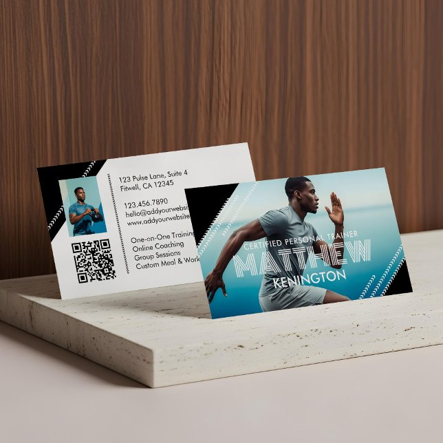 Cartão De Visita Modern Coach Personal Trainer Fitness Photos Gym (Modern Trendy Fitness Personal Trainer Photo Business Card)