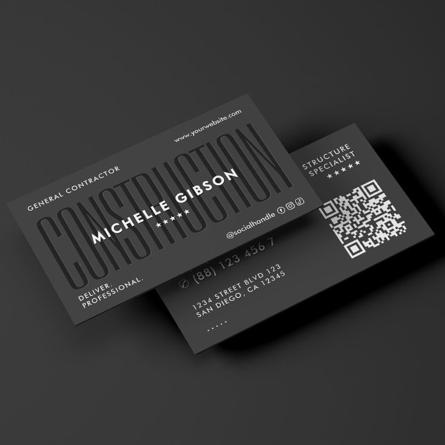 Cartão De Visita Modern Construction Contractor Engineer Black (Modern Construction Contractor Engineer Black Business Card
)