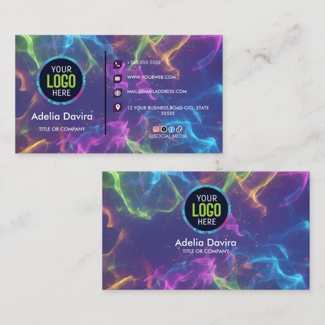 Cartão De Visita  Modern Creative Pro– Neon Opal Gemstone Card (Frente/Verso)