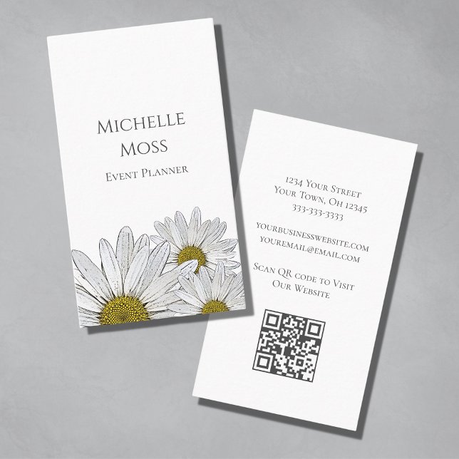 Cartão De Visita Modern Daisies Código QR Trendy Floral (Criador carregado)