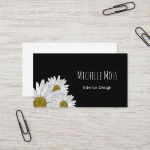 Cartão De Visita Modern Daisies Trendy Botanical Black White