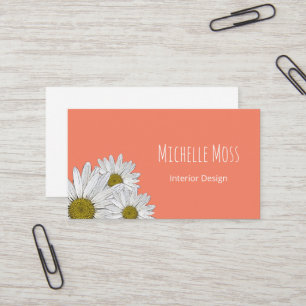 Cartão De Visita Modern Daisies Trendy Botanical Peach