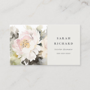 Cartão De Visita Modern Dusky Blush Watercolor Peony Floral Bunch