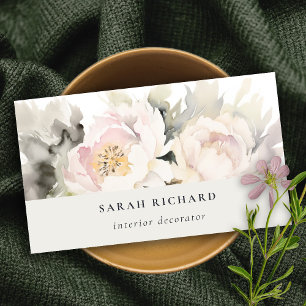 Cartão De Visita Modern Dusky Blush Watercolor Peony Floral Bunch