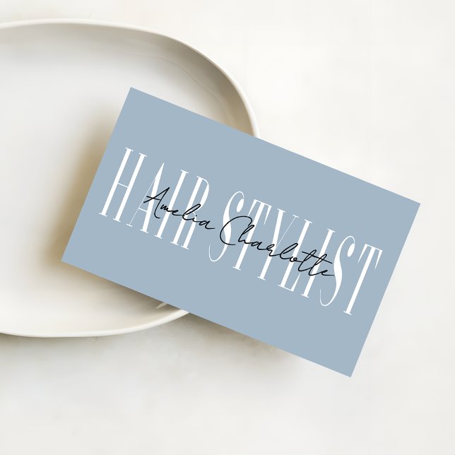 Cartão De Visita Modern Dusty blue Hair Stylist Professional (Criador carregado)