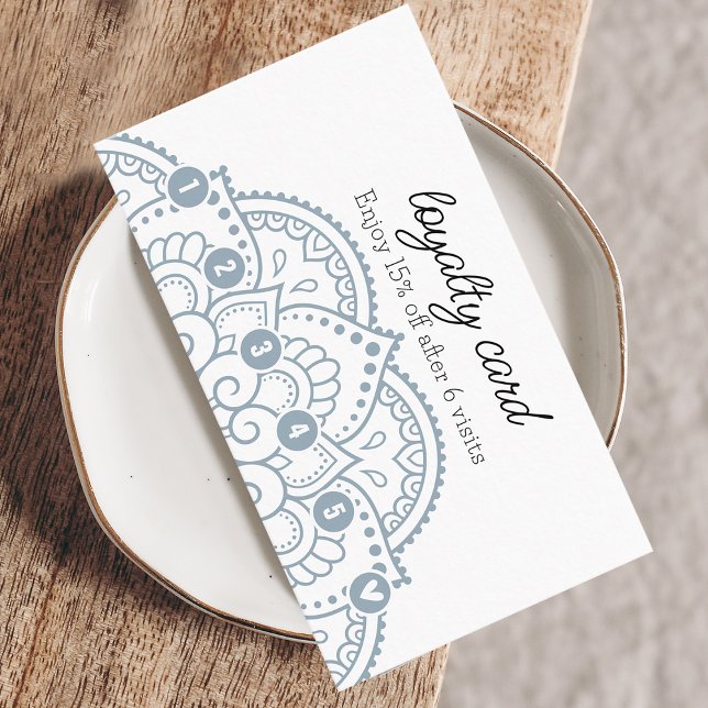 Cartão De Visita Modern Dusty Blue Mandala 6 Punch Lealdade (Modern Dusty Blue Mandala 6 Punch Loyalty Business Card)