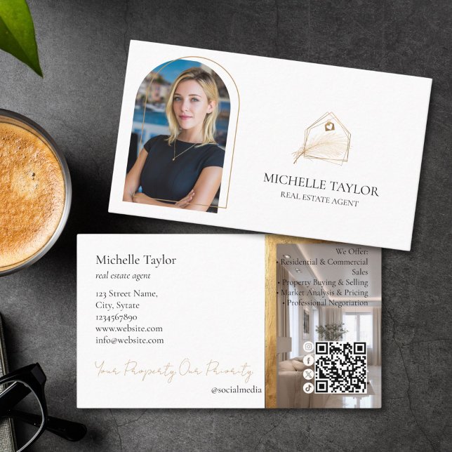 Cartão De Visita Modern Elegant Real Estate Realtor Photo Gold (modern elegant gold foil real estate logo )