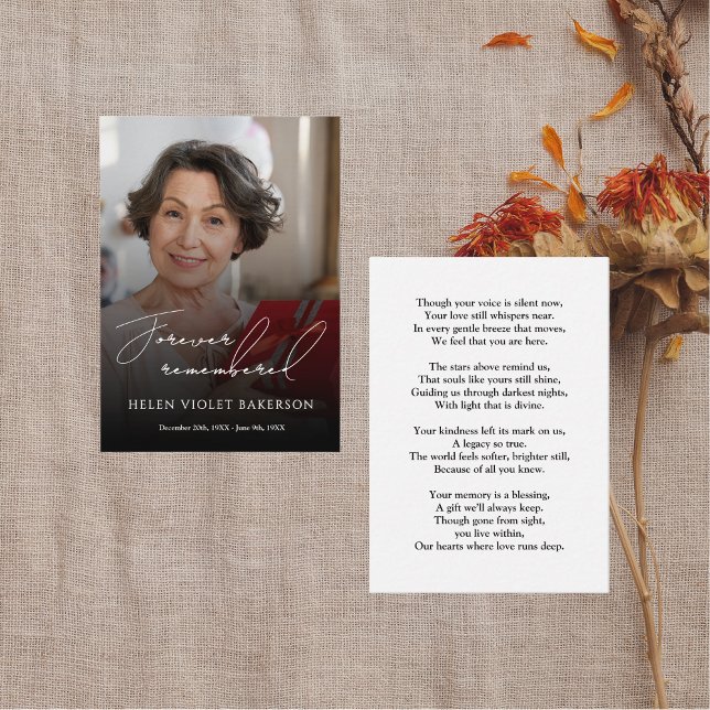 Cartão De Visita Modern Elegant Script Photo Funeral Welcome Sign (Criador carregado)