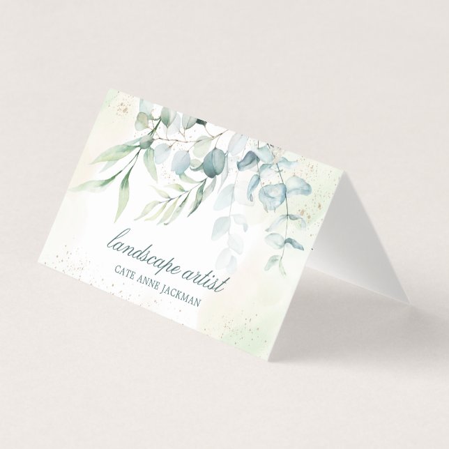 Cartão De Visita Modern Eucalyptus Greenery QR Code Elegant (Frente)