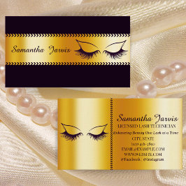 Cartão De Visita Modern Faux Gold Foil & Black Lash Technician