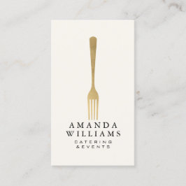 Cartão De Visita Modern Faux Gold Fork Catering Logo Ivory Vertical