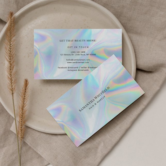 Cartão De Visita Modern Faux Holographic Beautician Makeup (Modern Holography Stylish Beauty and Makeup Business Card)