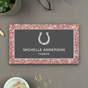 Cartão De Visita Modern Faux Rosa Dourado Glitter Horsfere Farrier