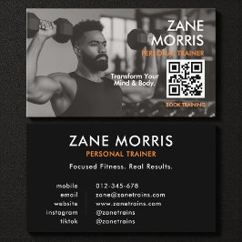 Cartão De Visita Modern Fitness Coach Photo QR Code
