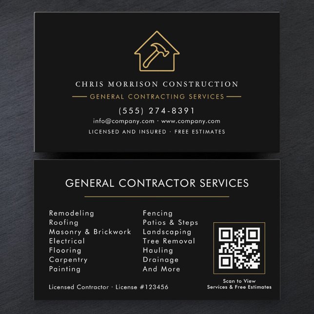 Cartão De Visita Modern General Contractor QR Code (Criador carregado)