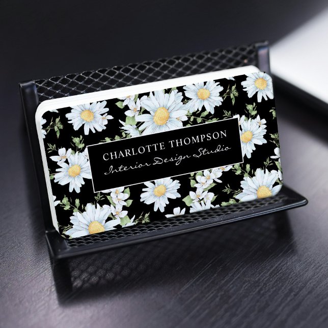 Cartão De Visita Modern Girly Chic Floral Dot Pattern Professional (Criador carregado)