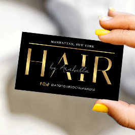 Cartão De Visita Modern Glam Black & Gold Chic Hair Stylist Salon