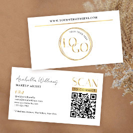 Cartão De Visita Modern Glam Gold Logo Makeup Beauty Salon QR Code