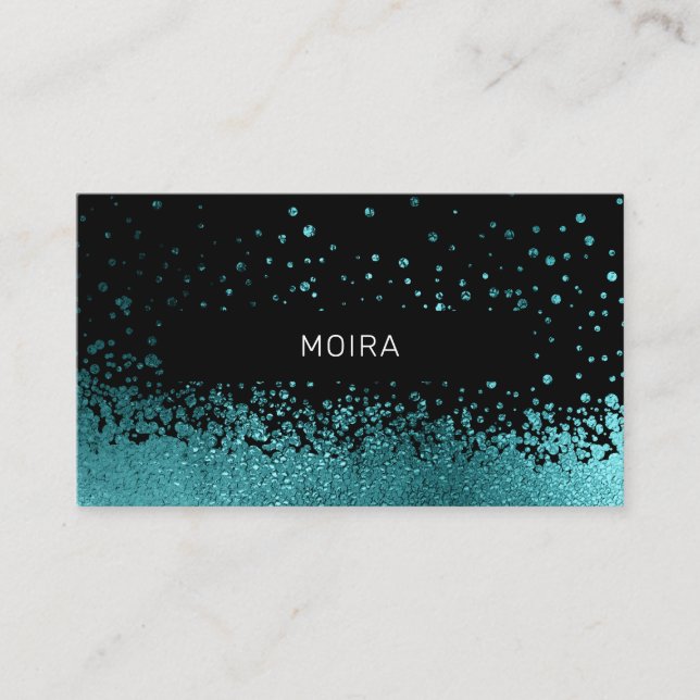 Cartão De Visita Modern Glitter Drop Aqua-Blau Schwarz (Frente)